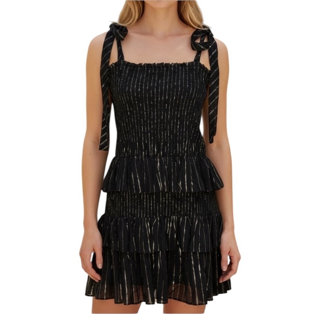 House Of Harlow 1960 Gold Striped Ruffle Dress